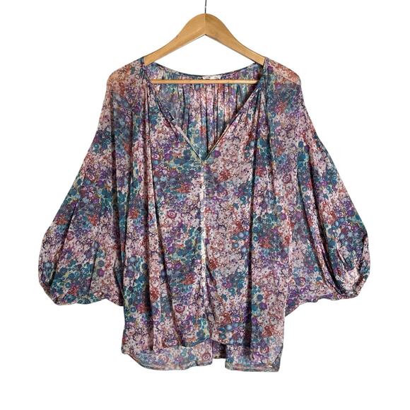 Anthropologie Weston Women's Josephine Ditsy Floral Mesh Blouse Size XL Multi - Picture 1 of 7